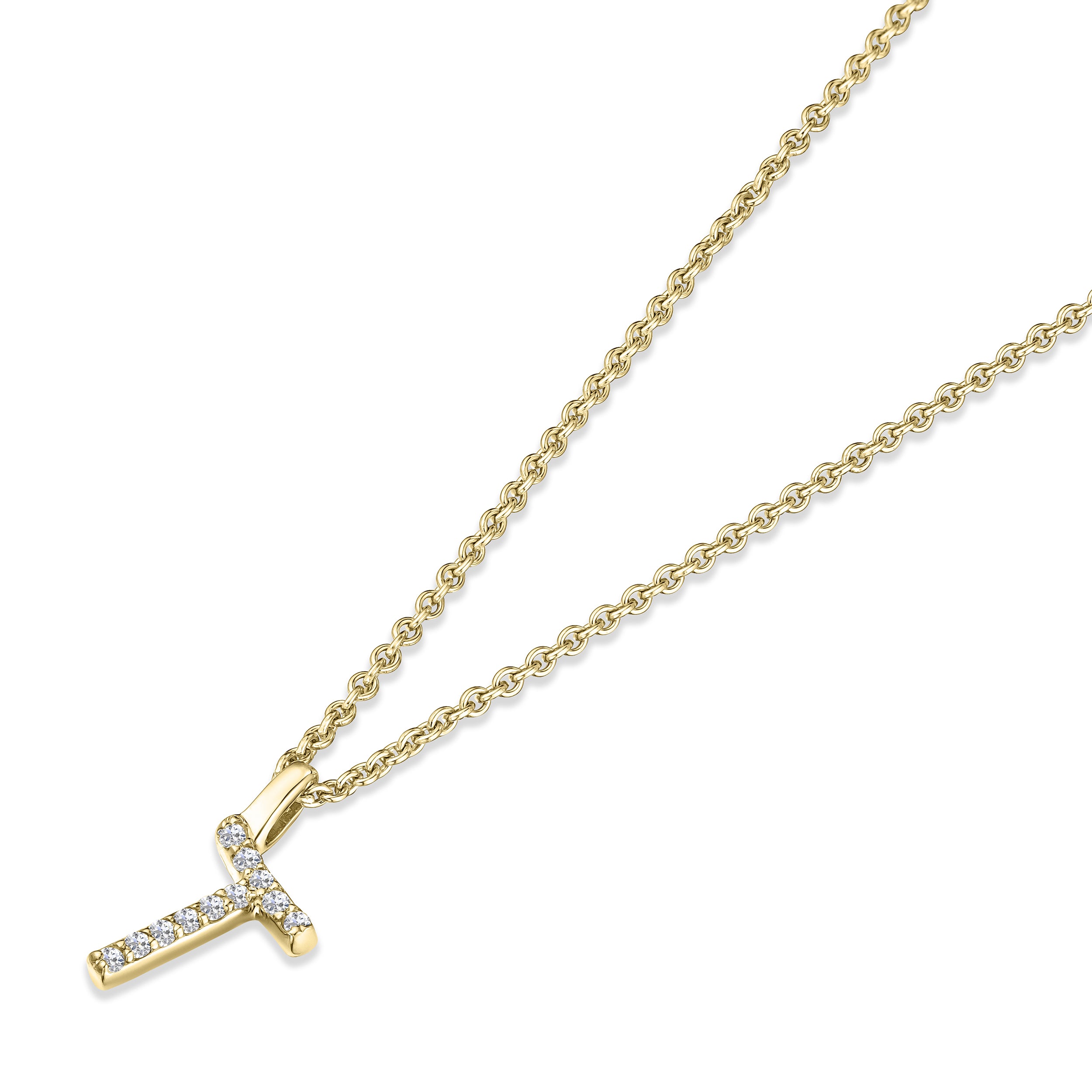 Love Letter Initial T Lab Diamond Necklace set in 9K Yellow Gold